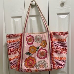 America & Beyond Large Embellished Tote With Med & Small Pouches